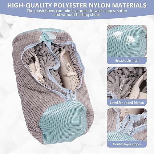 Sac lavage chaussures Machine à laver réutilisable à Laver Double avec fermeture éclair et Nettoyage filet linge Machine à Sac en maille multi-protection pour Baskets - Nail Gallerys