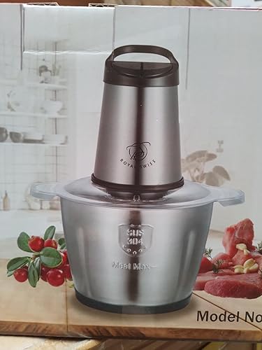 Royal Swiss Mini hachoir a viande electrique avec bol 3L Acier Inox, Moteur en Cuivre, et 6 Lames en Inox - Nail Gallerys