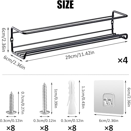 4 Pcs éTagèRes à éPices Murales,Porte-épices Murale,Porte Epices Cuisine avec Crochets Autocollants et Vis, sans Percage,pour Ranger Les Bouteilles De Cuisine, Épices, Canettes, Ustensiles de Cuisine - Nail Gallerys