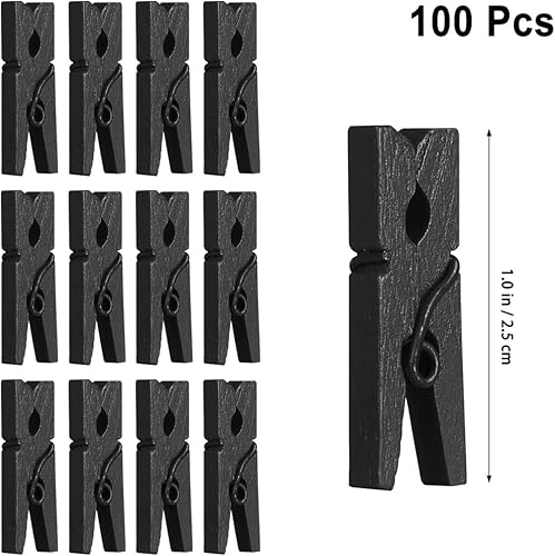 100 Pièces Mini Pinces à Linge en Bois Petite Clips de Papier Photo Noir - Nail Gallerys