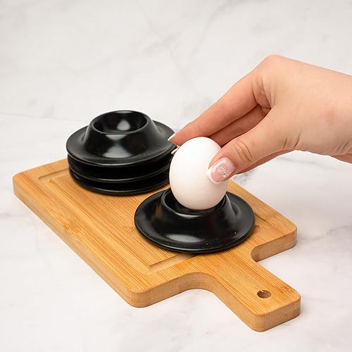 MIAMIO – Set de 4 Coquetiers en Céramique, Coquetiers en Grès avec Plateau pour Coquilles, pour Petit-déjeuner de Qualité Restaurant – Lavables au Lave-vaisselle (Noir) - Nail Gallerys