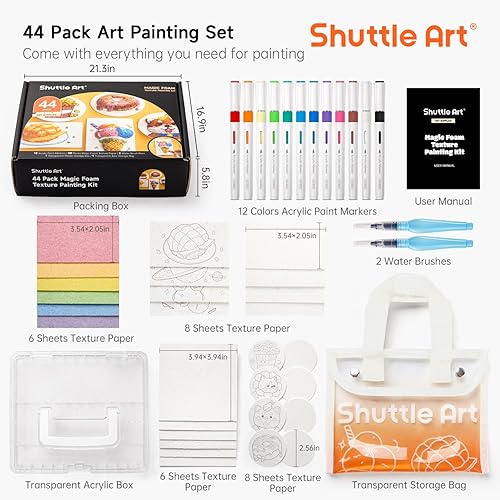 Shuttle Art Kit de peinture de texture magique de 44 pièces, y compris 28 feuilles de papier texture mousse, 12 marqueurs de peinture acrylique à pointe pinceau, kit de peinture de texture magique à - Nail Gallerys
