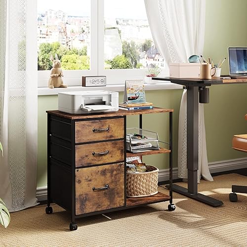 DEVAISE Caisson de Bureau Mobile 3 Tiroirs - Meuble Imprimante avec Étagère Ouverte pour A4/Letter - Gris - Nail Gallerys