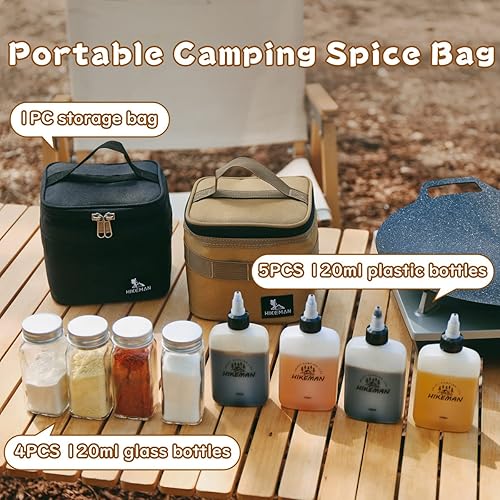 HIKEMAN Ensemble d'épices portable de camping avec 9 récipients à épices, poivrière et sel, sac de rangement séparable pour l'extérieur, voyage, camping, barbecue, pique-nique - Nail Gallerys