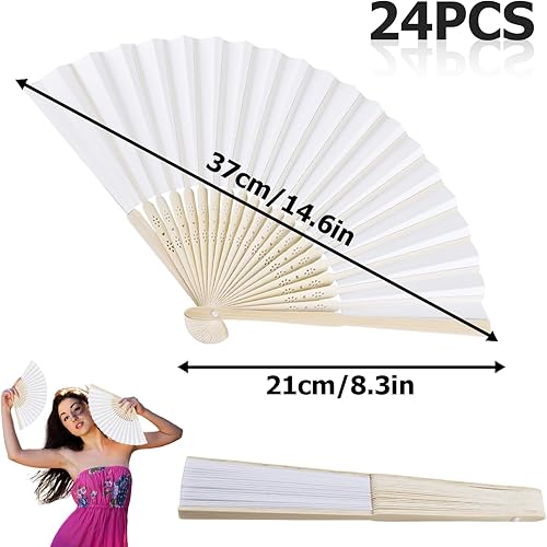 WANDGU Lot de 24 éventails de mariage : élégants éventails à main blancs, pliables en papier, idéal pour les invités de mariage et la décoration, ensemble d'éventails à main en bambou et papier pour - Nail Gallerys