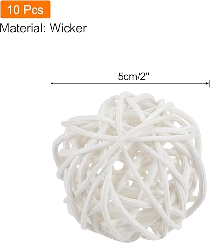 QUARKZMAN 10 pcs Boules en Rotin Tressé de 5 cm pour Décoration, Remplissage de Vase, Mariage, Centre de Table, Décoration d'Intérieur - Blanc - Nail Gallerys
