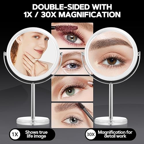 MIYADIVA Miroir grossissant 30x, miroir cosmétique avec grossissement et rotation à 360°, miroir cosmétique double face 1x et 30x, miroir de rasage pour salle de bain et chambre à coucher - Nail Gallerys