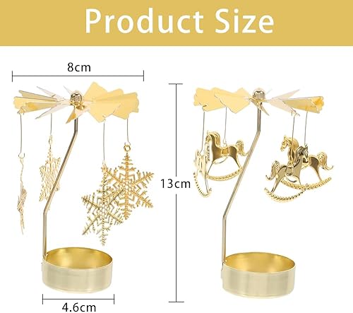 Bougeoir Rotatif, 2 Pièces Porte Bougie Carrousel et Flocons, Décoration de Table Noël, Photophore Bougie pour Halloween Noël Mariage Anniversaire Décoration (Bougies Diamètre) 4,6cm - Nail Gallerys