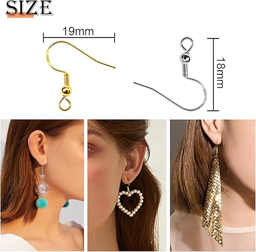 TOAOB 100pcs Crochet de Boucle D'oreille en Plaqué 925 Argent Hypoallergéniques 18mm Argent et Or pour Fabrication de Bijoux - Nail Gallerys