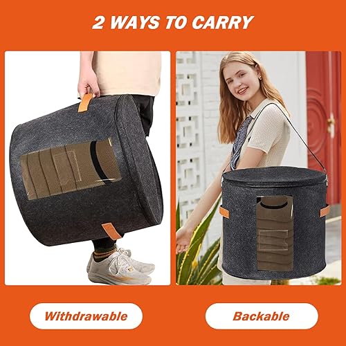 Boîte de Chapeau de Voyage Boîte du Chapeau 20x17in Boîte de Rangement du Chapeau en Feutre avec Couvercle Avant Transparent et gère des Fermetures à glissière Doubles Sacs de Chapeaux Port - Nail Gallerys