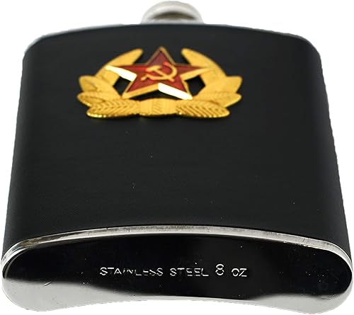 Flasque bouteille vide en acier inoxydable avec emblème URSS de 227 ml (8 onces) noir. Idée cadeau - Nail Gallerys