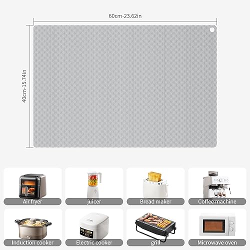 Tapis Résistant à la Chaleur pour Friteuse à Air, 40 x 60 cm Tapis en Silicone Ignifuge pour Comptoir de Cuisine, Protecteur de Comptoir, Antidérapant et Imperméable, Gris - Nail Gallerys