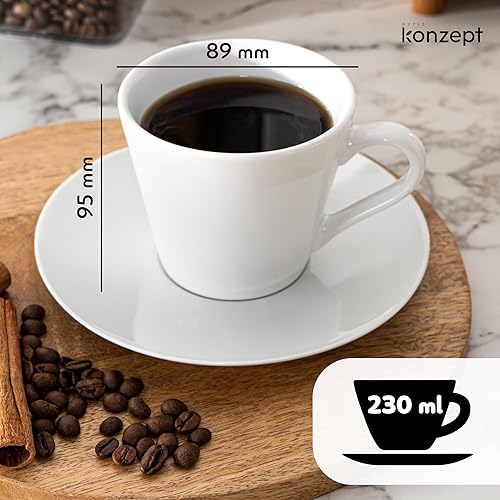 KONZEPT Set de 6 tasses à café avec soucoupes, 230 ml, blanc, tasses pour 6 personnes en céramique, à peindre, idéal pour le café, le thé, le cappucino - Nail Gallerys