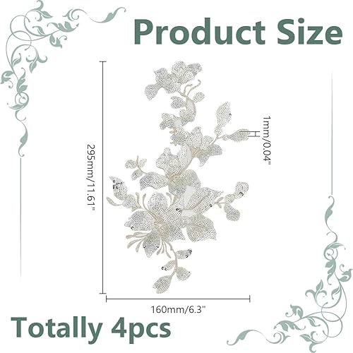 HOBBIESAY 4 pièce de Broderie en Dentelle à Paillettes Patchs de Fleurs à Feuilles Bleues Appliques Florales Décoratives en Polyester Décorations de Couture pour Robe Tissu Bricolage - Nail Gallerys