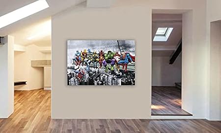 Toile encadrée Superhéros - Déjeuner au sommet d’un gratte-ciel - Différentes tailles (A3 29,7 x 42 cm) - Nail Gallerys