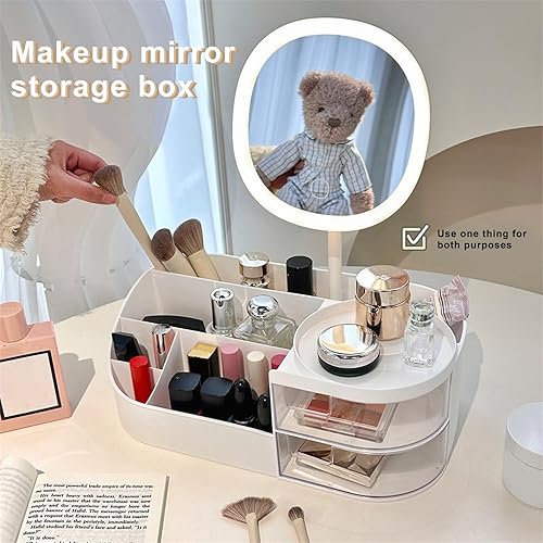 DASITON Rangement Maquillage avec LED Miroir,Rangement Pinceaux Maquillage avec 2 Tiroirs,Rangement Skincare Multifonctionnel Boite Organisateur Maquillage pour Salle de Bain,Chambre,Coiffeuse(Rose) - Nail Gallerys