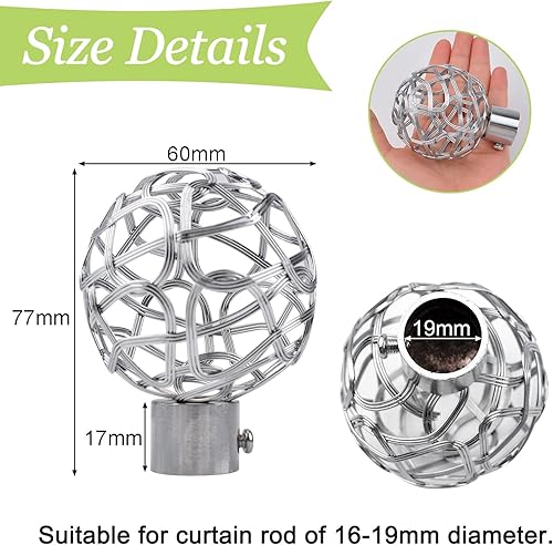 UFURMATE Embouts de Rideaux, 2 pièces Argent Draperie Rail Pôle Tête Capuchon Décoratif Fenêtre Rideau Rail Extrémité Métal Tringle à Rideau Pôle Embouts, Diamètre Intérieur 19 mm (Sans Vis) - Nail Gallerys