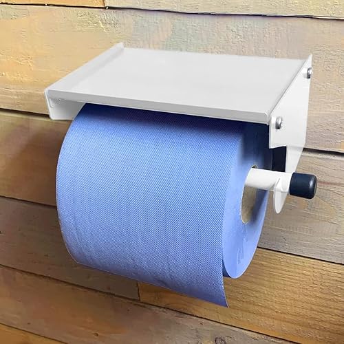 MegaMaxx Porte-rouleau et papier bleu avec étagère de rangement – Distributeur mural pour serviettes en papier industriel (blanc) - Nail Gallerys