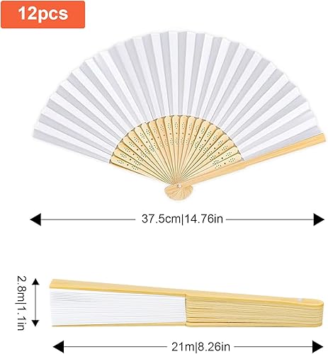 ZITUZY 12 Pièces Eventail Mariage, Blanc Eventail Mariage, AolKee Blanc Éventail, pour Mariage, Fête D'été, Avec Sac (Blanc) - Nail Gallerys