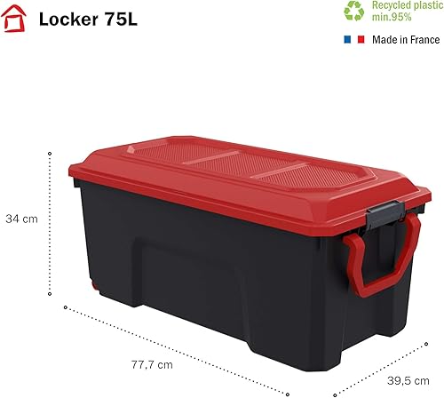 Sundis Locker, lot de 3 malles de rangement en plastique recyclé 75 litres, avec couvercle clipsable, superposables et empilables, idéales pour l'atelier, le transport, le garage, le bricolage - Nail Gallerys