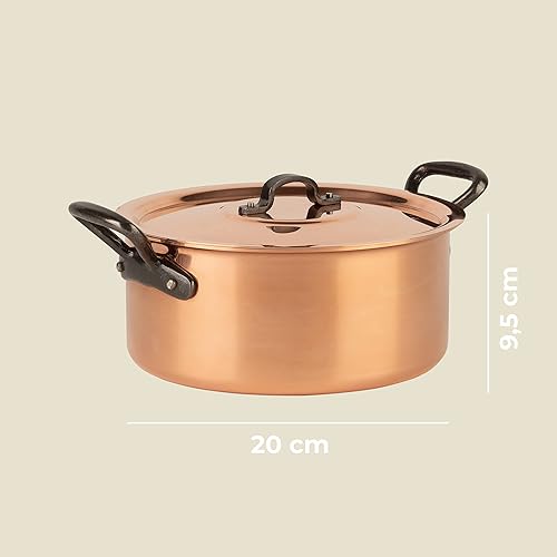 Cuisine Romefort Marmite en cuivre étamé avec poignée en fonte et couvercle Ø 20 cm | Cocotte traditionnelle en cuivre massif | Marmite française idéale pour les soupes et les ragoûts (20 cm) - Nail Gallerys