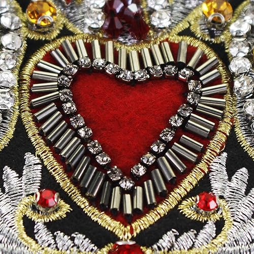 Lot de 2 écussons à broder en forme de cœur rouge avec strass et strass - Nail Gallerys