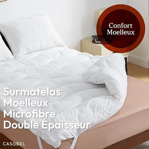 CASABEL Surmatelas Nuage 140 x 190 cm Extra Épais en Microfibre - Confort Optimal - Moelleux, Anti-acarien, Respirant- pour Matelas 2 Places Adulte et Enfant, Clic Clac, BZ - Nail Gallerys