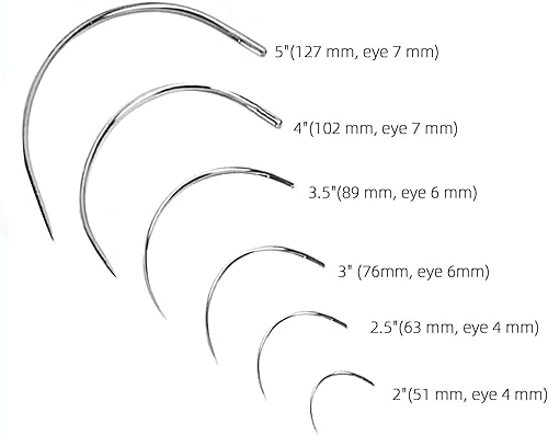 NIYATA 12Pcs Aiguille Courbe Cuir,Aiguille Courbée Fine de Couture,Aiguille Suture,Grand Trou,2' 2,5' 3' 3,5' 4' 5',Aiguille Cuir en Forme C,pour Cuir Réparation,Cuir Craft DIY - Nail Gallerys