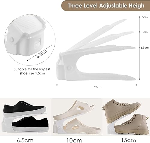 Arlopu 10PCS Support à Chaussures, Rangement Chaussures Gain de Place, Étagères à Chaussures, Organiseur de Chaussures en Matériau PP, Réglable, Antidérapante, 25 x 5,5 cm, Blanc - Nail Gallerys