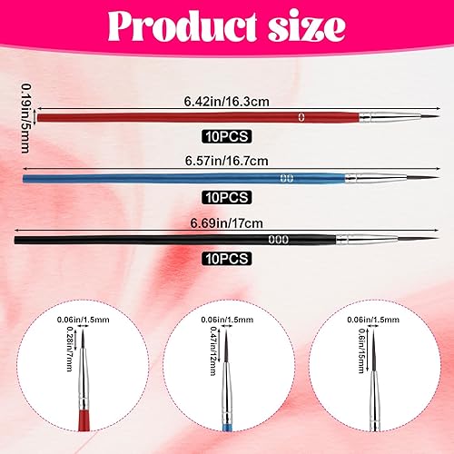 cobee Lot de 30 pinceaux de peinture de détail, pointe fine par numéros avec 3 tailles #0#00#00#000, micro pinceaux pour modélisme, peinture acrylique miniature (mélange de couleurs) - Nail Gallerys