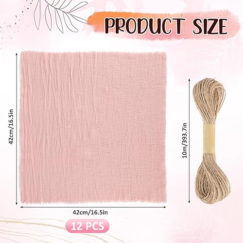 Lot de 12 serviettes en tissu - 42 x 42 cm - En coton et lin - Avec franges - Serviettes de dîner rustique - Lavables - Pour mariage, anniversaire et décoration de table (rose) - Nail Gallerys