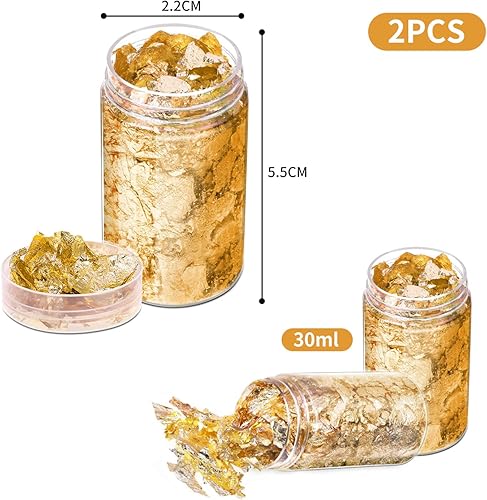 Luvadeyo Gold Leaf Flakes Multifonctions Décoratif Papier Doré Foil Paper Decoration Cuisine Mousse Craft Décoration 30 ML - Nail Gallerys