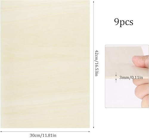 Xmart 9 Pièces A3 Tilleul Panneau Bois 420x300x3 mm Contreplaqué Mince Planche Bois Brut Bois Pour Gravure Laser DIY ModéLisation de Sculpture Artisanale Panneau Fond de Meuble - Nail Gallerys