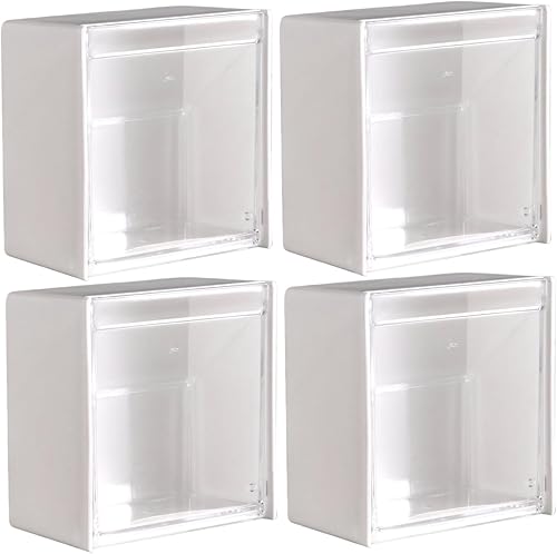 Lot de 4 distributeurs de cotons-tiges 8,6 x 4,6 cm - Support mural Qtip avec couvercle à rabat - Installation sans perforation - Pour cotons-tiges, cotons-tiges, pinces à cheveux et petits articles - Nail Gallerys