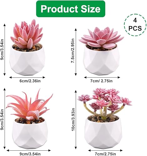 4 Pièces Mini Succulentes Artificielles, avec Pot de Fleurs Plantes Artificielles, Plastique Fausse Plante Bureau, Fausses Plantes D'Intérieur, Chambre à Coucher, Salon, Décoration de Bureau - Nail Gallerys