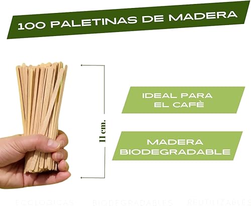 100 Palettes Café emballées individuellement - 11cm - Bâtonnets Café - Cuillères Café - Bâtons en Bois - Cuillères en Bois - Cuillères Jetables - Bâtons Bois Artisanat - Cuillères Café - Nail Gallerys