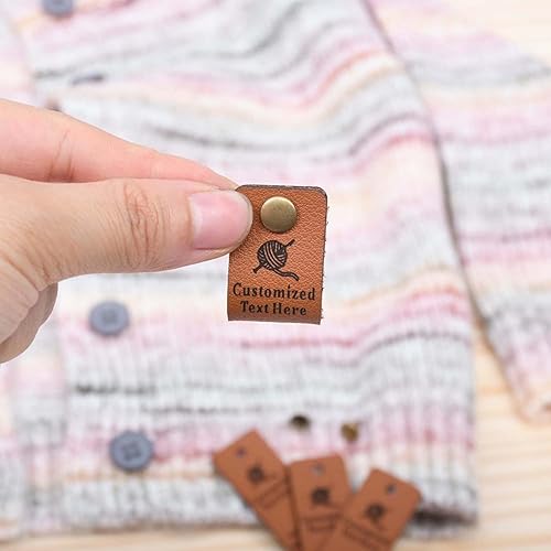 Étiquettes personnalisées en similicuir pour tricot, faites à la main ou au crochet avec nom personnalisé et boutons-pression (30 pièces, rondes) - Nail Gallerys