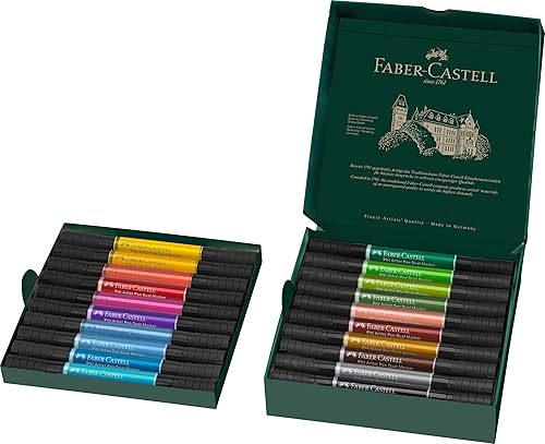 FABER-CASTELL 162020 Pitt Artist Pen Dual Marker Stylo à encre de Chine, avec deux pointes, une pointe pinceau et une pointe en fibre recouverte de métal, étui en carton de 20 - Nail Gallerys