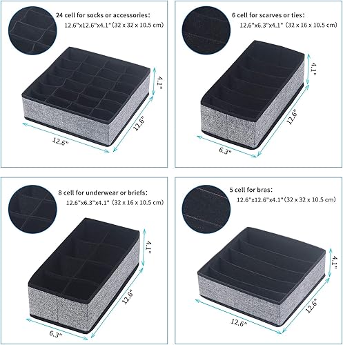 homyfort Organisateur de Tiroir Pliable, Non-tissé, pour sous-vètements, Soutien Gorges, Chaussettes, Boîte de Rangement à Compartiment, Pack de 4, Noir Lin, XASS4P - Nail Gallerys