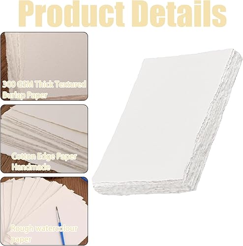 Papier aquarelle en coton fait à la main, 10,2 x 15,2 cm, 300 g/m², 25 feuilles, bord à carreaux, blanc - Nail Gallerys