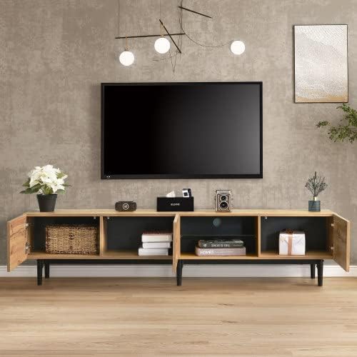 Générique Armoire TV,Meuble TV Style Industriel 175cm avec LED, Etagères et Rangement, 3 Portes, Armoire Salon Aspect Bois- Naturel Rustique,175 x 31 x 41 cm - Nail Gallerys