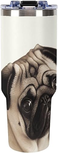 JTKBNVM Gobelet de voyage en forme de chien carlin avec poignée et couvercle à paille, grande tasse isotherme en acier inoxydable de grande capacité pour voiture - Nail Gallerys