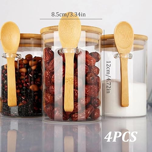 4pcs bocaux en verre avec couvercle étanche à l'air, 600 ml pot à bouche large claire avec cuillère pour l'assaisonnement d'avoine Snacks Yogourt Spice Sugar - Nail Gallerys