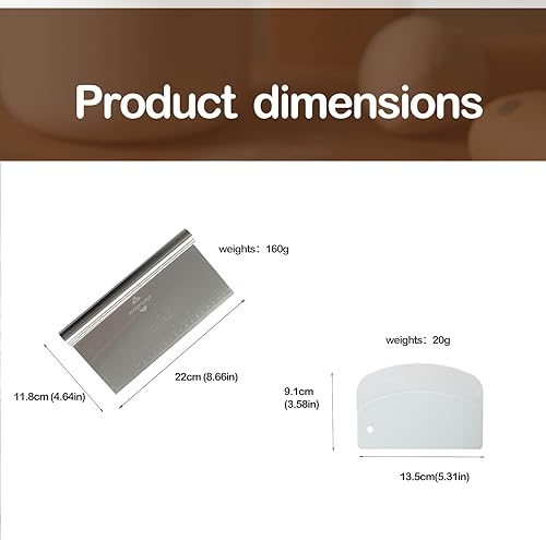 Midgreyeye Grande Grattoir À Pâte En Acier Inoxydable Avec Échelle De Mesure,coupe Pate,pizza, Spatule À Pâte - coupe De Cuisine Pour Gâteaux, Cakes, Pizzas, Tartes, Dough(22 * 12,5cm) - Nail Gallerys