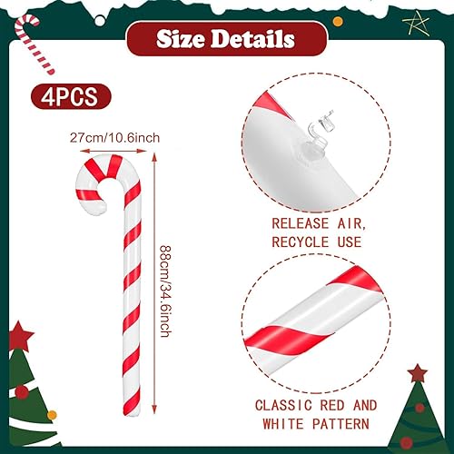 4 Pièces Canne de Noël Gonflable, Décoration Géante pour Fête, Cheminée, Entrée Intérieur et Extérieur - Nail Gallerys