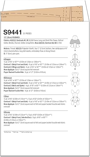 Simplicity Patron de couture S9441 Peluche 33 cm - Nail Gallerys