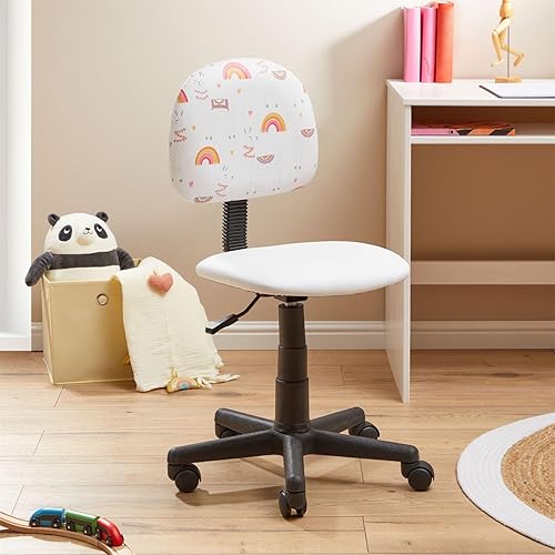 IDIMEX Chaise de Bureau pour Enfant Alpaca Fauteuil pivotant à roulettes avec Hauteur réglable, en synthétique Blanc avec Motif Lama - Nail Gallerys