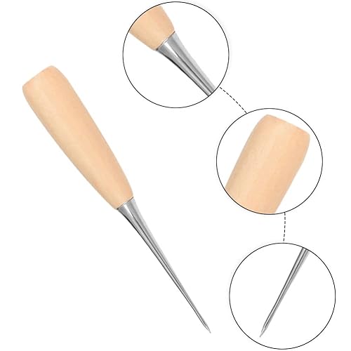 Alène en Cuir, Couture Poinçon Alène, Poinçon à Manche en Bois, Poinçon Avec Manche en Bois, Alènes Manche Bois, Alêne en Bois, Pour la Couture du Cuir, Leather handmade DIY, 2Pcs - Nail Gallerys