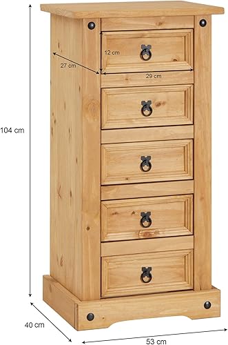 IDIMEX Chiffonnier Salsa Commode en Bois Style Mexicain avec 5 tiroirs, en pin Massif Finition teintée/cirée - Nail Gallerys