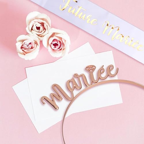 EVJF Accessoire Kit,4 Pièces Bride to Be Accessoire - Voile Mariée Blanc,Or Rose Couronne,Echarpe Evjf,Rose Lunette Coeur,Accessoire Evjf Team Bride,pour Enterrement de Vie Jeune Fille - Nail Gallerys